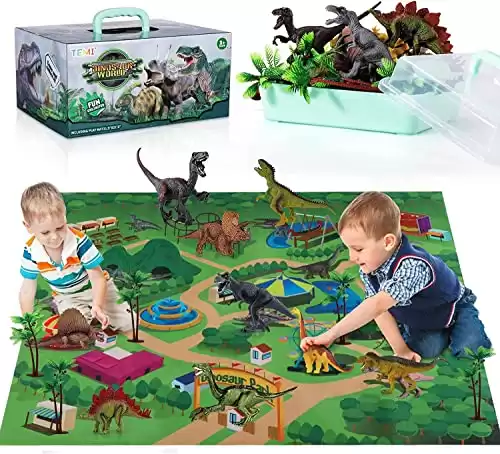 TEMI Dinosaur Toys for Kids 3-5, Realistic Jurassic Dinosaurs Figures with Play Mat & Trees to Create a Dino World Includes T-rex, Triceratops, Velociraptor, Gift for Toddler Boys & Girls 2 3 ...