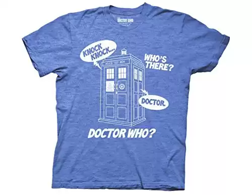Ripple Junction Doctor WHO Knock Knock TV Series Adult T-Shirt Officially Licensed Medium Heather Blue