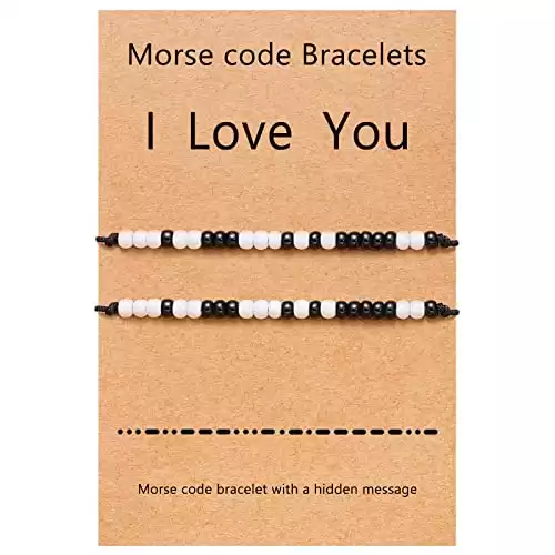 Desimtion Christmas Gifts for Boyfriend, Couples Bracelets Gift Ideas for Him Her Boyfriend Girlfriend I Love You Morse Code Bracelet Matching Bracelets for Bf and Gf