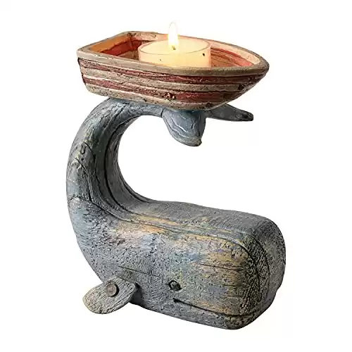 ART & ARTIFACT Whale Candle Holder, Boat Tea Light Holder, Nautical Decor Beach Decor Whale Gifts, 5" w x 6" h x 3" d