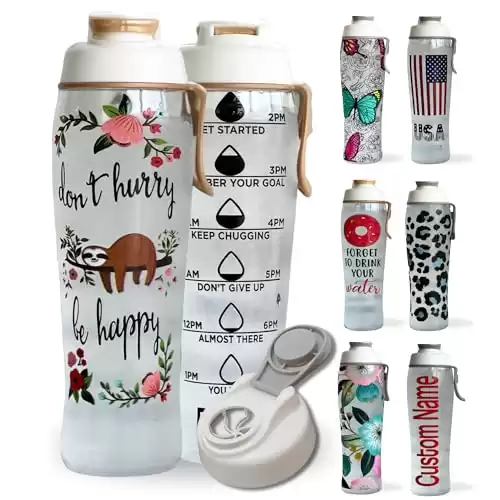 Water Bottles with Times To Drink | Motivational Water Bottle with Time Marker | BPA Free Gym Water Bottle with Chug Cap & Carry Loop | Gym Water Bottles for Women | Sloth Water Bottle | Cute Slot...