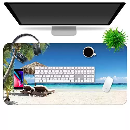 Multipurpose Office Desk Pad and Computer Desk Mat - Fun and Pretty Waterproof Office Desk Mat and Desk Blotter Pad - Home Office Accessories (Large (35.5" x 17.5") (Tropical Beach)