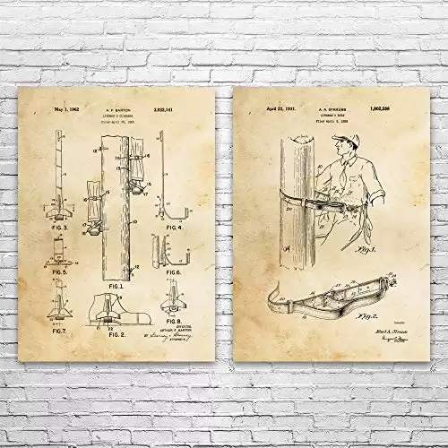 Lineman Patent Prints Set of 2 (8x10), Lineworker Gift, Powerline Tech, Lineman Gifts, Electrical Engineer, Contractor Gift Vintage Paper