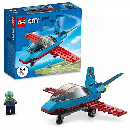 LEGO City Great Vehicles Stunt Plane 60323 Jet Airplane Toy, 2022 Building Set, Gifts for Kids, Boys and Girls 5 Plus Years Old with Pilot Minifigure