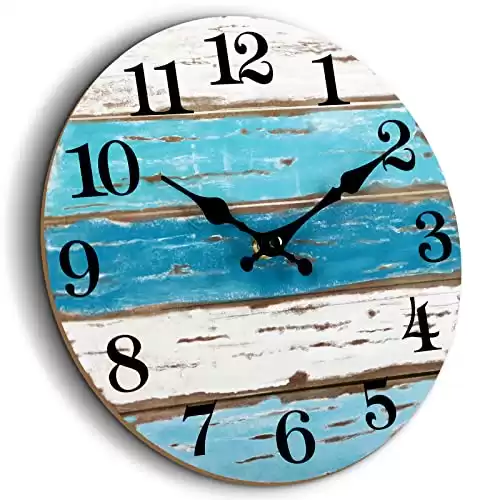 CHYLIN Wall Clock Beach Decor 12 Inch Coastal Nautical Ocean Clocks for Living Room, Silent Non Ticking Wall Clocks Battery Operated Decorative for Kitchen,Bedroom,Bathroom,Home(Blue)