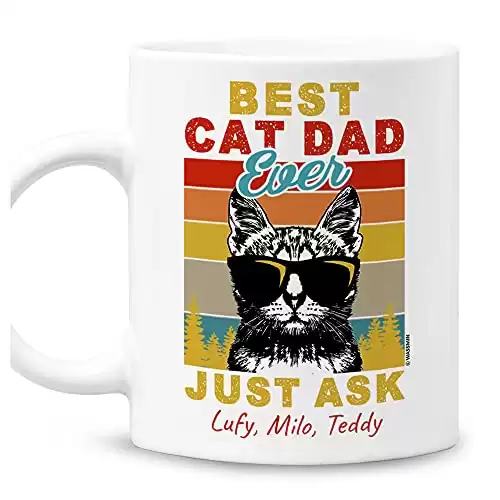 Generic Wassmin Personalized Cat Dad Coffee Mug Cup 11oz 15oz Father's Day Birthday Christmas Gag Gifts Ideas For Dads Daddy Father Papa Cats Owners Pet Lovers Men Custom Name From Fur Baby, Whit...