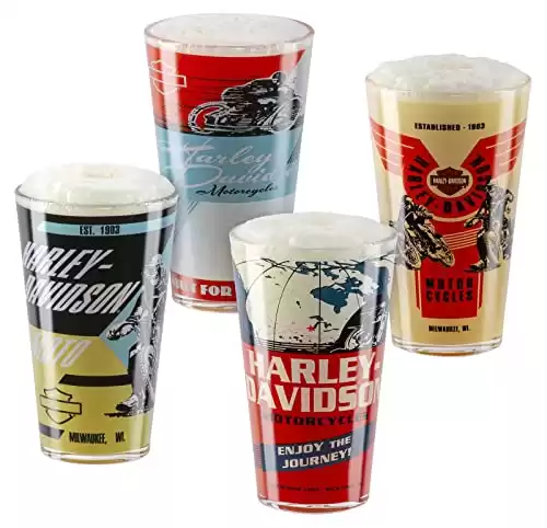 Harley-Davidson Vintage Poster Graphics Set of Four Pint Glasses Set - 16 oz.