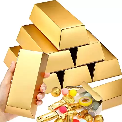 Containlol 24 Pieces Gold Bars Fake Bar Gift Box Golden Party Favor Chocolate Gold Coins Foil Treasure Brick Paper Boxes for Christmas Party Casino Theme Decoration Candy Treats Toys, 5.5 x 3.2 Inches