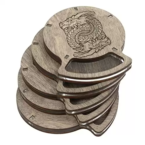 SMONEX Dungeons and Dragons Wood Coasters Set of 5 - Drink Holder Ideal as DND Accessories - Perfect DND Gifts for Dungeon Masters and D&D Fans - Gray Dragon Coasters