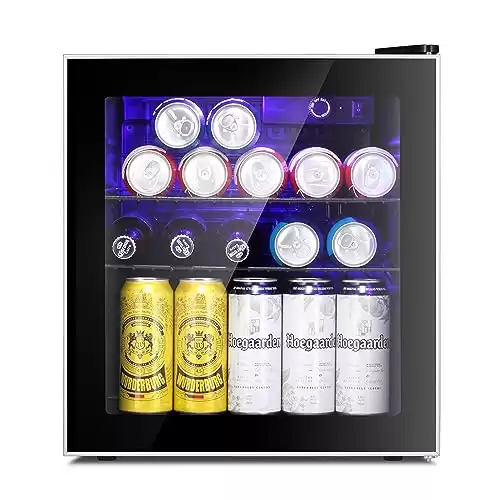 Antarctic Star Mini Fridge Cooler 60 Can Beverage Refrigerator Glass Door for Beer Soda Wine Small Drink Dispenser Clear Front Door Removable for Home, Office or Bar, 1.6cu.ft.…