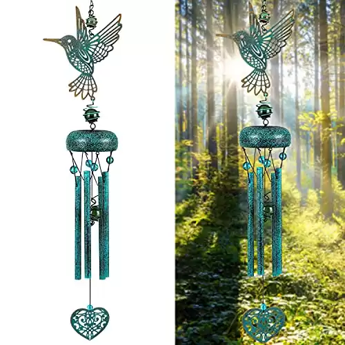 YOUIN Hummingbird Wind Chimes Outdoor Wind Chime for Outside-29 Inch Sympathy Wind Chime Deep Tone in Memory of a Loved One,Hummingbird Gifts,Retro Asphalt Windchimes Unique for Garden Balcony Home
