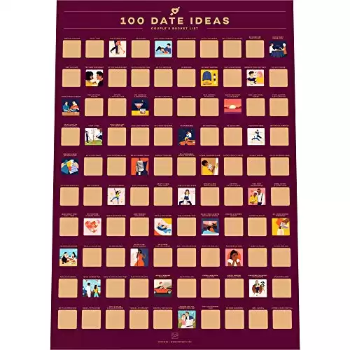 Enno Vatti 100 Dates Scratch Off Poster - Perfect Couple Gift with Fun Date Ideas - 6.5" x 23.4" - Lovely Engagement or Valentines Day Gift for Him or Her - Scratch and Discover New Possibil...