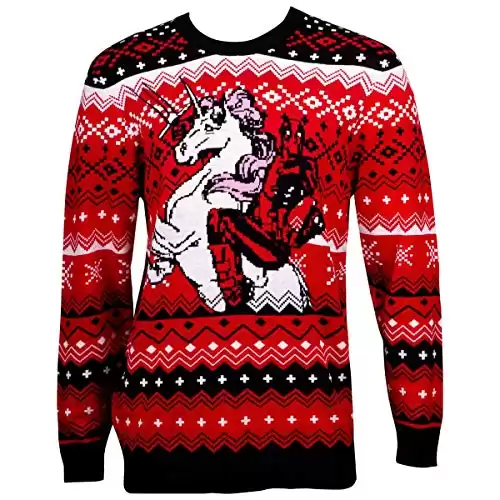 Deadpool and Unicorn Ugly Holiday Sweater Small Red