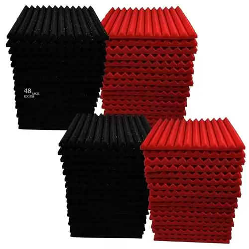 48 Pack Black/red 12 "X 12 "X1" Acoustic Panels Studio Soundproofing Foam