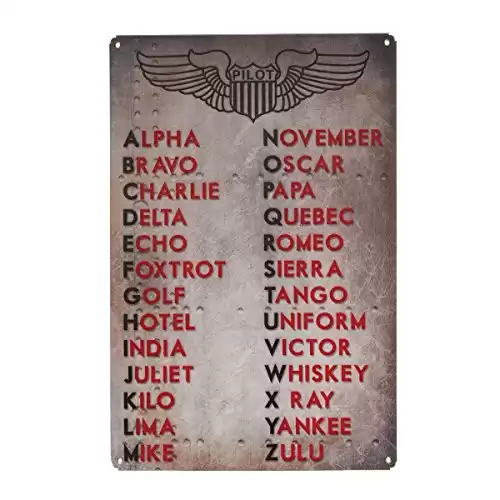 International Phonetic Alphabet Metal Sign Aviation Decor Aircraft Wall Art Decoration Metal Poster Family Bar Restaurant Garage Cafe Art Metal Sign Gift 8x12 inch