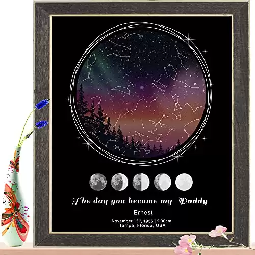 Bigicraft Customizable Star Map Poster - Personalized Star Maps, Gift Custom Star Map Framed/Frameless, Star Map for Specific Date - Star Constellation Map for Birthday, Wedding, Anniversary, Dad for ...