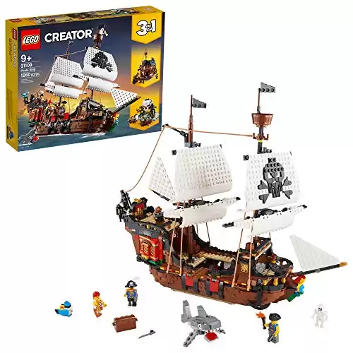 LEGO Creator 3in1 Pirate Ship 31109 Building Set - Toy Ship with Inn, Skull Island, Featuring 4 Minifigures, Shark Figure, Gift for Kids, Boys, and Girls Ages 9+ Years Old