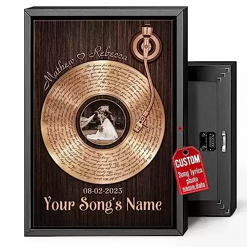 H-DEWALL Personalized Wedding Song Lyrics Canvas Framed: Create A Meaningful Gift For Your Boyfriend. Customize With Your Own Photo, Names, And Date. Perfect For Anniversaries And Wedding Celebrations...