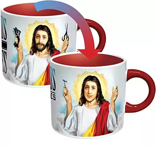 Jesus Shaves Disappearing Coffee Mug - Add Hot Water and Jesus' Beard Disappears - Comes in a Fun Gift Box - by The Unemployed Philosophers Guild