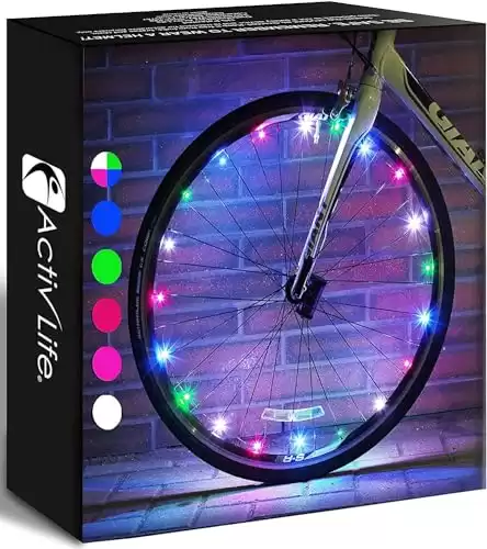 Activ Life Bike Lights, Multicolor, 2-Tire Pack LED Bicycle Christmas Lights for Wheels with Batteries Included, Kids Stocking Stuffer for Men and Women, Cool Christmas Presents, Bicycle Accessories