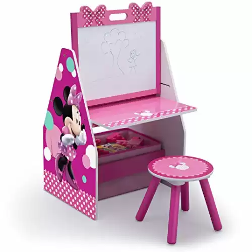 Delta Children Kids Easel and Play Station – Ideal for Arts & Crafts, Drawing, Homeschooling and More - Greenguard Gold Certified, Disney Minnie Mouse