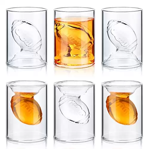 Set of 6 3.4/6.8 oz Football Reversible Shot Glasses Clear Football Fan Shot Cups Football Glasses Football Cups Football Lover Gifts for Men Sports Football Party Drinking Whiskey Beer Liquor Wine