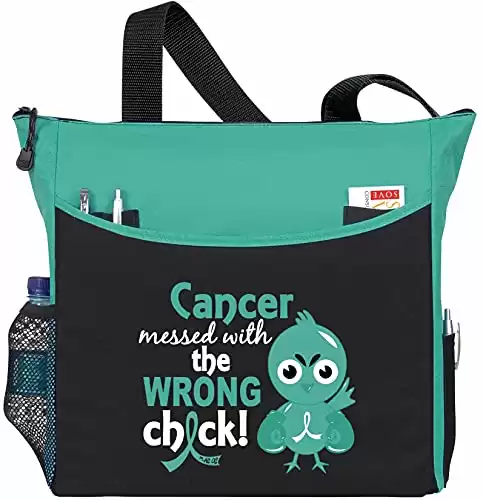 Fight Like a Girl Messed With the Wrong Chick Breast Cancer Tote Bag Dakota (Teal)