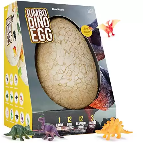 Jumbo Dino Egg Activity - Unearth 12 Unique Large Surprise Dinosaurs in One Giant Filled Egg - Discover Dinosaur Archaeology Science STEM Crafts - Dinosaur Toys Easter Gifts for Boys & Girls