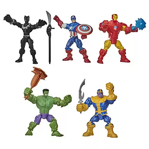 Marvel Hasbro Super Hero Mashers Battle Mash Collection Pack, Includes Iron Man, Black Panther, Thanos, Hulk, and Captain America 6-inch Figures (Amazon Exclusive)