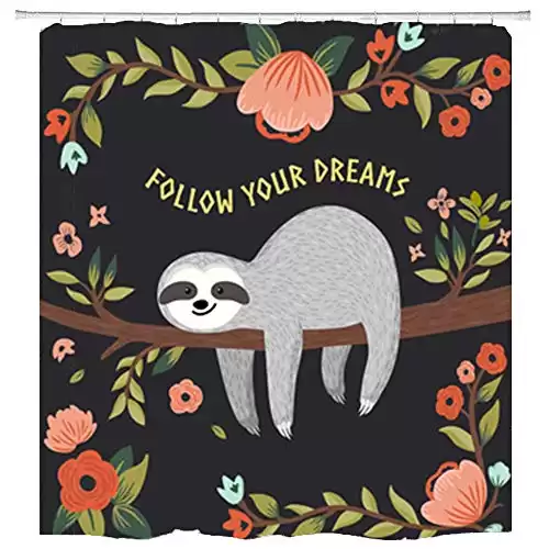 hipaopao Funny Sloth Sleeping on Tree Fabric Shower Curtain Sets Bathroom Decor with Hooks Waterproof Washable 72 x 72 inches Orange Gray Green