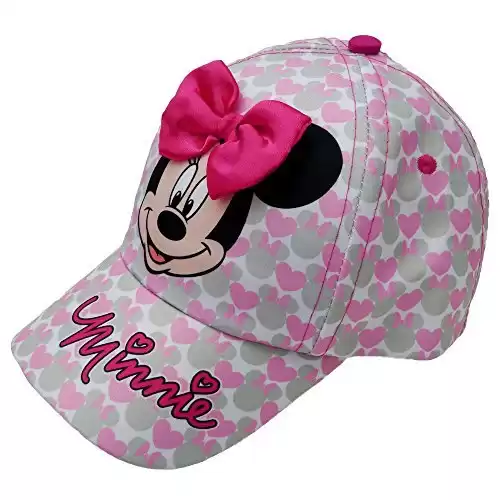 Disney Girls' Minnie Mouse Baseball Cap - 3D Bow Curved Brim Strap Back Hat (4-7), Size Age 2-4, Minnie Mouse Hearts