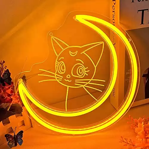 Sailor Moon Luna Neon Signs for Wall Decor for Anime Lover Gifts, Dimmable Cartoon Anime Neon Light for Home, Bedroom, Kid Room, Birthday, Easter Decoration, Fun Gifts for Girls