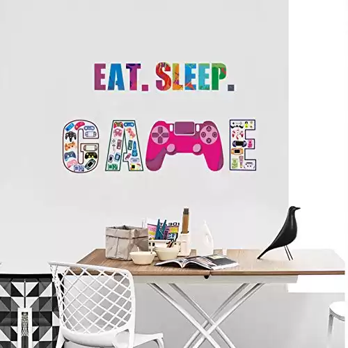 Colorful Gamer Controller Wall Decal, Eat Sleep Game Quote DIY Wall Stickers, Creative Removable Joystick Wall Murals for Kids Boys Bedroom Living Room Playroom Home Decoration, Vinyl Art Wallpaper,