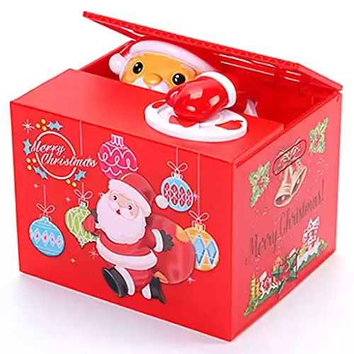 ALIMITOPIA Christmas Saving Money Box,Musical Mischief Santa Stealing Coin Piggy Bank Coin Storage Pot for Xmas Holiday Gift(Cartoon Santa)
