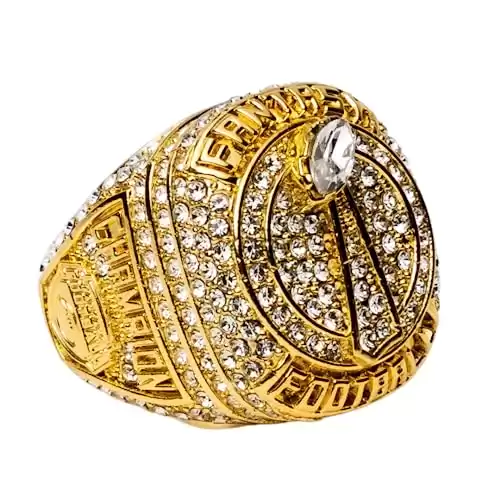 Rival Rings Gold Championship Ring - Fantasy Football Trophy Rings - Champion Rings for 1st Place - Championship Rings with Display Stand - Football Rings for Men and Women