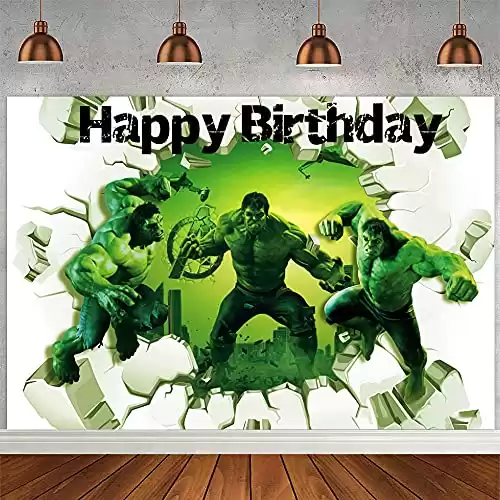 RenbangUS Green Hero Party Decorations Backdrop, Green Hero Theme Backdrop, Decoration Backdrop for Kids Happy Birthday，Green Hero Party Supplies(5x3ft)
