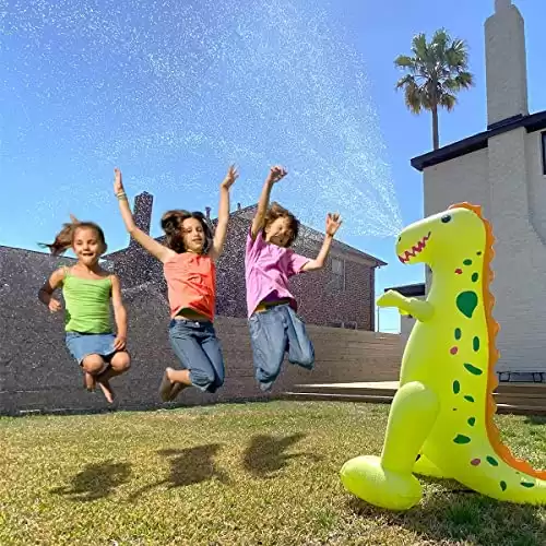 Float Joy Sprinkler for Kids Outdoor Play Water Sprinkler Inflatable 5.5ft Giant Dinosaur T-REX Great Gift for Kids and Adults Water Toy for Pool Party Decorations Summer Yard Party