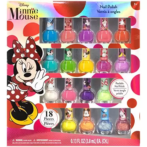 Townley Girl Disney Minnie Mouse Non-Toxic Peel-Off Nail Polish Set for Girls, Glittery and Opaque Colors,18 Pcs|Perfect for Parties Sleepovers Makeovers| Birthday Gift for Girls 3 Yrs+