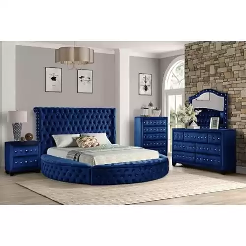 Blue Four Piece Bedroom Set With Round Bed