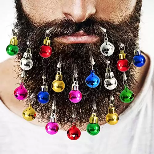 Abkshine 18pcs Beard Ornaments w/ Clips Colorful Christmas Jingle Bell Ornament for Hilarious Ugly Xmas Party Gag Gifts for Men Chest Hair Boyfriend Pet Dog Hair Christmas Tree Decoration