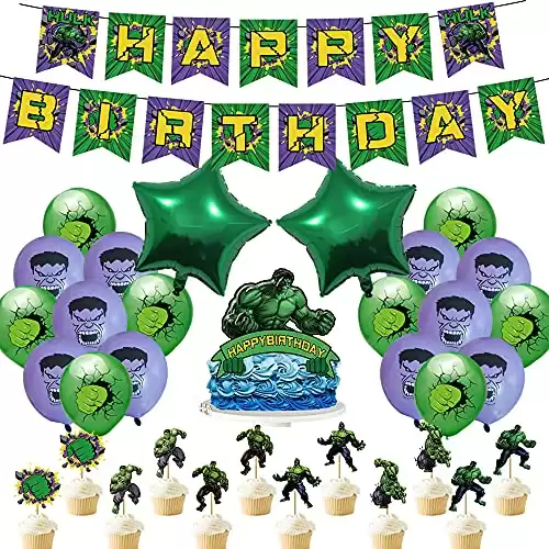 QICI Invincible Hulk Party Decoration, Superhero Hulk Theme Party Supplies Includes Happy Birthday Banner Kids Birthday Party Decoration