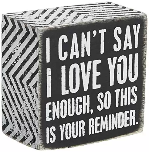 Primitives by Kathy 23238 Chevron Trimmed Box Sign, 3 x 3-Inches, I Love You