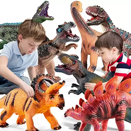 TEMI 7 Piece Jumbo Dinosaur Toys for Kids 3-5, Large Soft Toys for Dinosaur Lovers, Boys, Toddler Ages 5-7 Years, Perfect Party Favors, Birthday Gifts