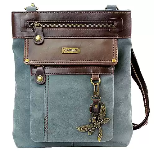 CHALA GEMINI Crossbody Canvas Gift Messenger Bag Indigo - Dragonfly