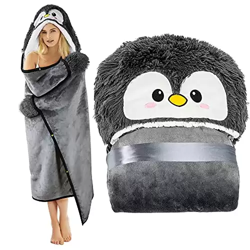 Plush Penguin Wearable Hooded Blanket