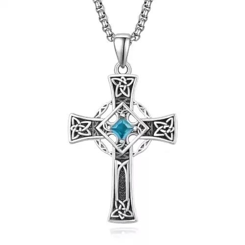 Men's March Birthstone Cross Necklace