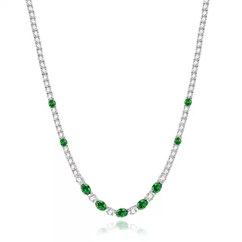 18" Sterling Silver Emerald Tennis Necklace